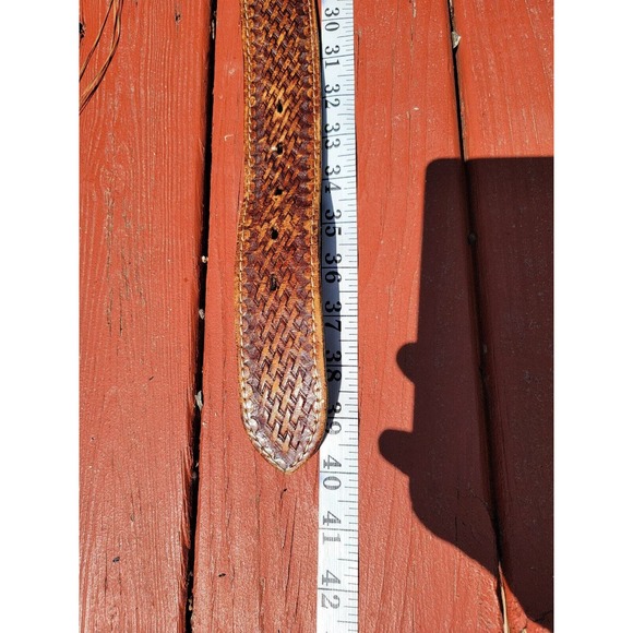 Vintage Kirkpatrick Brown Basket Weave Leather Belt Size 34, Buckle, Shooting - Picture 11 of 12